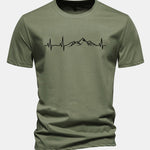 Regular Fit Heartbeat Mountain Print Cotton T-Shirt