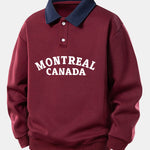 Relax Fit Montreal Canada Print Contrast Polo Sweatshirt