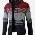 Zip Up Striped Hooded Sweater