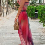 Off Shoulder Sunset Gradient Pleated Maxi Dress