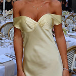 Margovil Off Shoulder Backless Cut Out Satin Maxi Dress