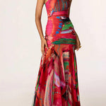 Mockneck Sleeveless Ruched Printed Maxi Dress