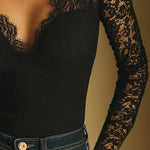 Stylish And Charming Black Lace V-neck Blouse
