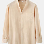 Long Sleeved Textured Stand Collar Shirt