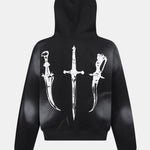 Boxy Faux Fur Collar Comic Character Print Zipper Hoodie