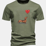 Regular Fit Heart-shaped Balloon Dachshund Print Cotton T-Shirt