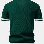 Texture Contrast Knitted V Neck Polo Shirt