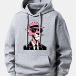 Pink Gentleman Panther Print Relax Fit Hoodie