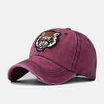 Street Fashion Tiger Embroidery Washed Distressed Baseball Cap