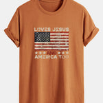 Regular Fit Jesus American Flag Slogan Print Cotton T-Shirt