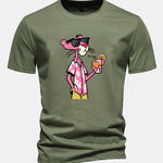Regular Fit Vacation Pink Panther Print Cotton T-Shirt