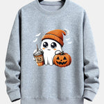 Halloween Ghost Coffee Pumpkin Print Relax Fit Sweatshirt