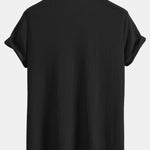 Muscle Fit Crinkled Textured Stand Collar Shirt