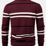 Striped Textured Zip Knit Polo Shirt