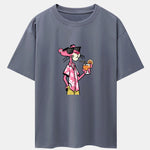Vacation Pink Panther Print Drop Shoulder Oversize T-Shirt