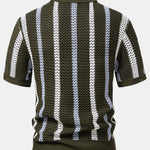 Striped Crochet V Neck Polo & Straight Leg Linen Pants