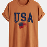 Regular Fit USA Flag Print Cotton T-Shirt