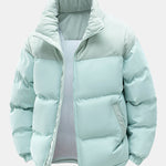 Corduroy Patchwork Hooded Puffer Jacket