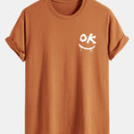 Regular Fit OK Smiley Face Print Cotton T-Shirt