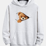 Zipper Bear Print Relax Fit Hoodie