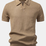 Textured Johnny Collar Crocheted Knit Polo