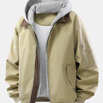 Relax Fit Contrast Corduroy Bomber Jacket With Detachable Hood