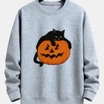 Pumpkin Black Cat Print Relax Fit Sweatshirt