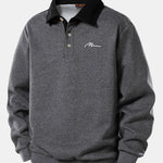 Men Print Contrast Polo Collar Sweatshirt