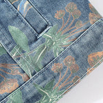 Relax Fit Flower Print Washed Denim Jacket