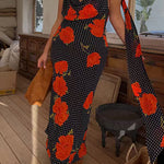 Margovil Cowl Neck Backless Floral Print Maxi Dress with Scarf