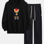 Hip Hop Bear Print Relax Fit Hoodie & Straight Leg Corduroy Pants