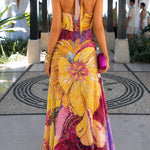Halter Neck Floral Print Swing Maxi Dress