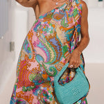 Tie Knot One Shoulder Unique Print Maxi Vacation Dress