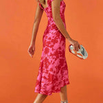 Twist Front High Waist Floral Print Midi Dress
