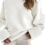 Margovil Crewneck Drop Shoulder Solid Knitted Pullover Sweater