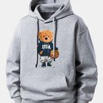 Basketball Bear Print Relax Fit Drawstring Hoodie