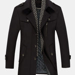 Quilted Lined Double Layer Detachable Scarf Neck Woolen Coat