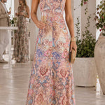 Halter Neck Open Back Floral Print Maxi Dress