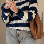 Margovil Drop Shoulder Striped Casual Pullover Sweater