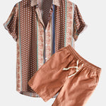Elephant Geometric Print Shirt & Linen Cotton Blend Drawstring Shorts