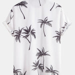 Palm Tree Print Button Up Shirt & Striped Print Swim Shorts