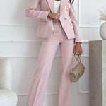 Notch Lapel Double Breasted Pocketed Blazer
