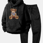 Bear Embroidered Patch Teddy Hoodie & Teddy Jogger Pants