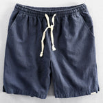 Linen Look Short Sleeve Stand Collar Shirt & Linen Cotton Blend Drawstring Shorts