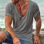 Men's Casual Cotton V Neck Short-Sleeved T-Shirt