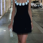 Margovil 3D Floral Neck Backless Mini Cami Dress