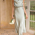 Margovil Solid Halter Waisted Irregular Sleeveless Dress