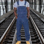 Men's Casual Washed Denim Multi-pocket Loose Overalls