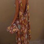 Margovil Cowl Neck Open Back Printed Maxi Dress with Scarf