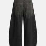 Leopard Print Washed Distressed Denim Baggy Pants